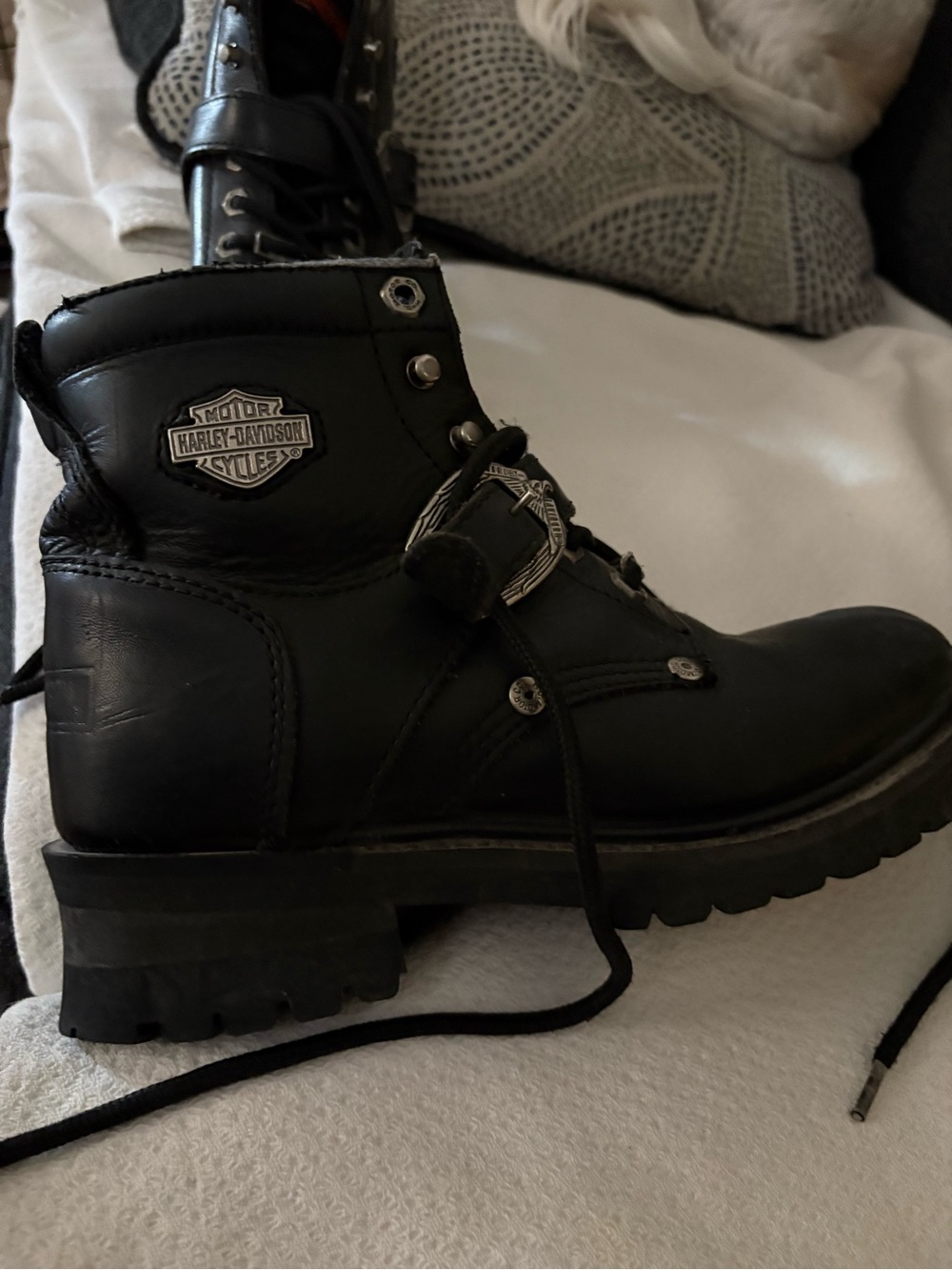 Harley-Davidson Black Leather Biker Boots with Metal Badge